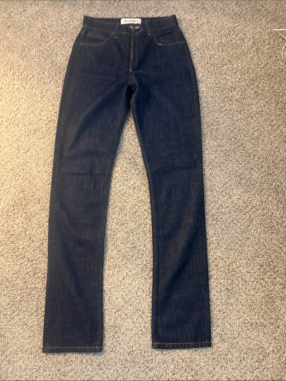 Reformation Dark Blue Straight-Leg Jeans